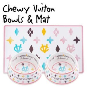 designer pet bowls and mat set