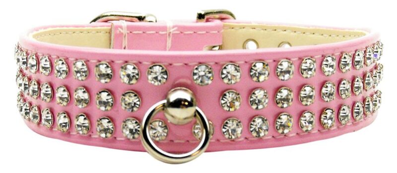 patent jewel dog collar pink