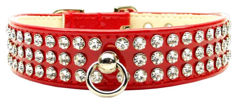 patent jewel dog collar red