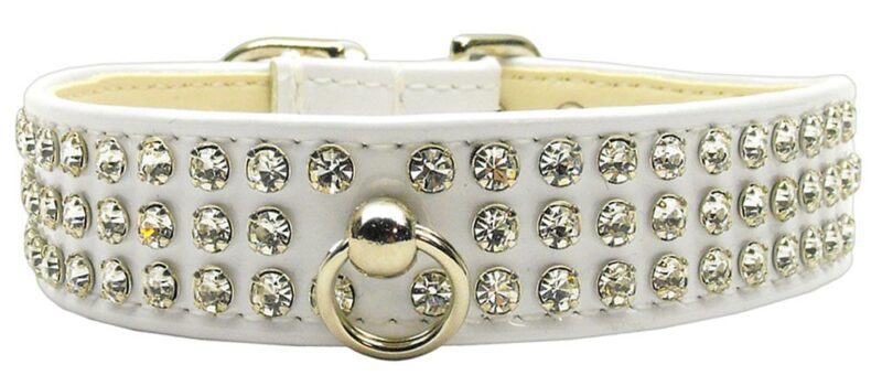 patent jewel dog collar white