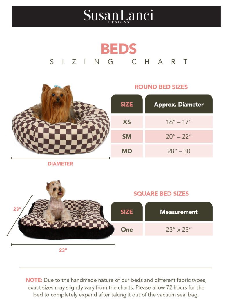 plush round dog bed size chart