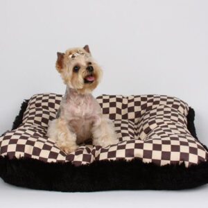 Susan Lanci windsor check square dog bed black shag