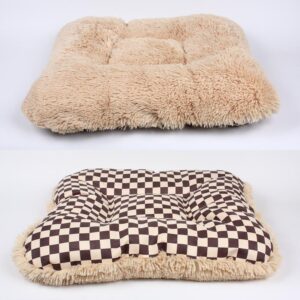 Susan Lanci windsor check square dog bed camel shag