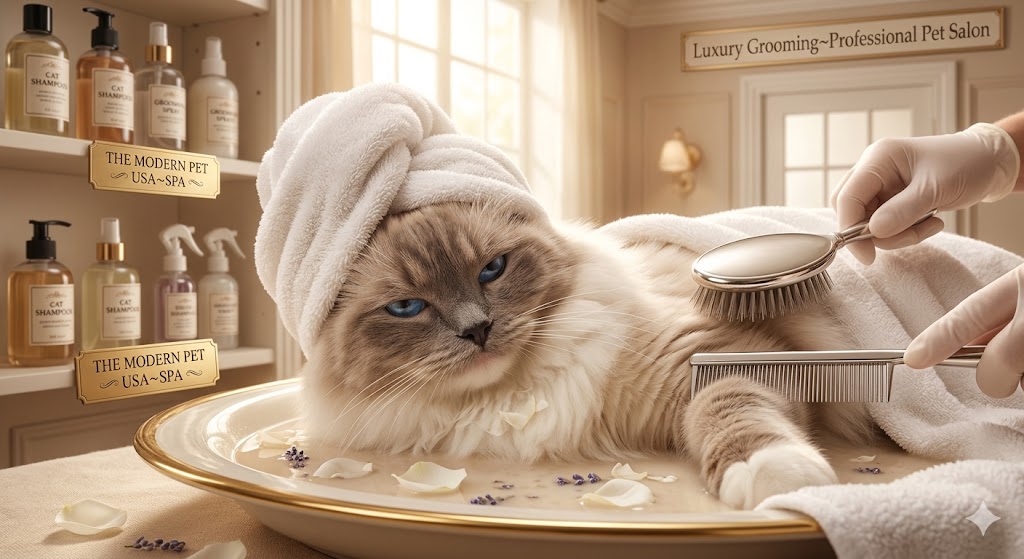 cat being groomed modern pet usa