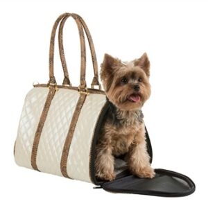 petote ivory quilted luxe jl duffel dog carrier